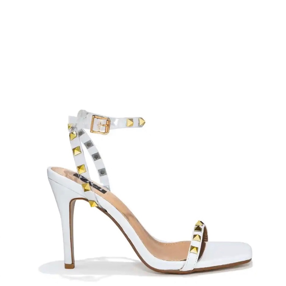 Olga Studded Square Toe Heel in White